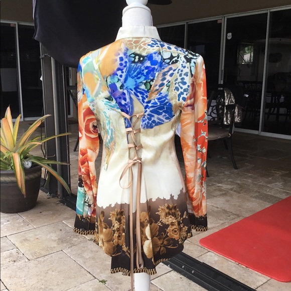 Elegant Multicolored Satin Couture Custom Blouse - Picture 2 of 2